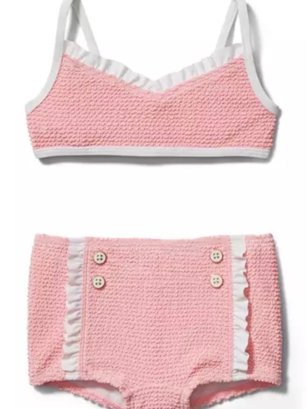 Janie and Jack Girl Candy Pink Textured Ruffle Trim Two-Piece Swim Set Sz 6-12 M